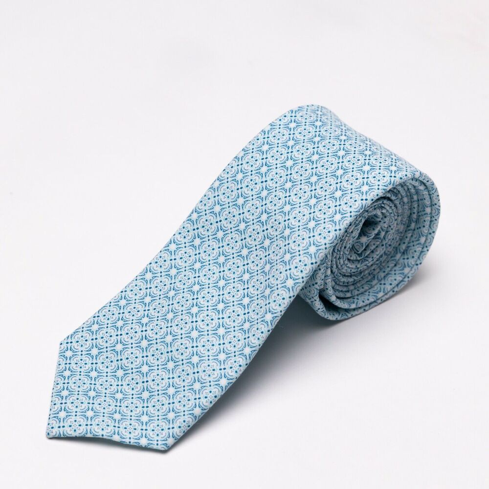 Report Collection Medallion Print Cotton Tie Light Blue 5292
